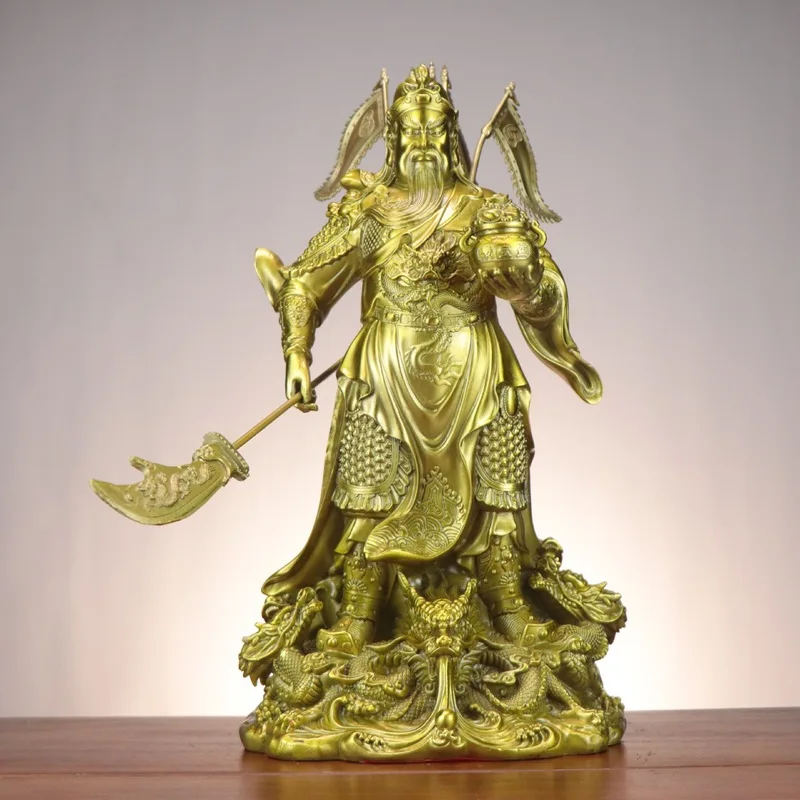 Bronze , -Bringing Treasure Bowl With Sword, Nine-Dragon Guan Gong, Five Elements Flag, Martial God O