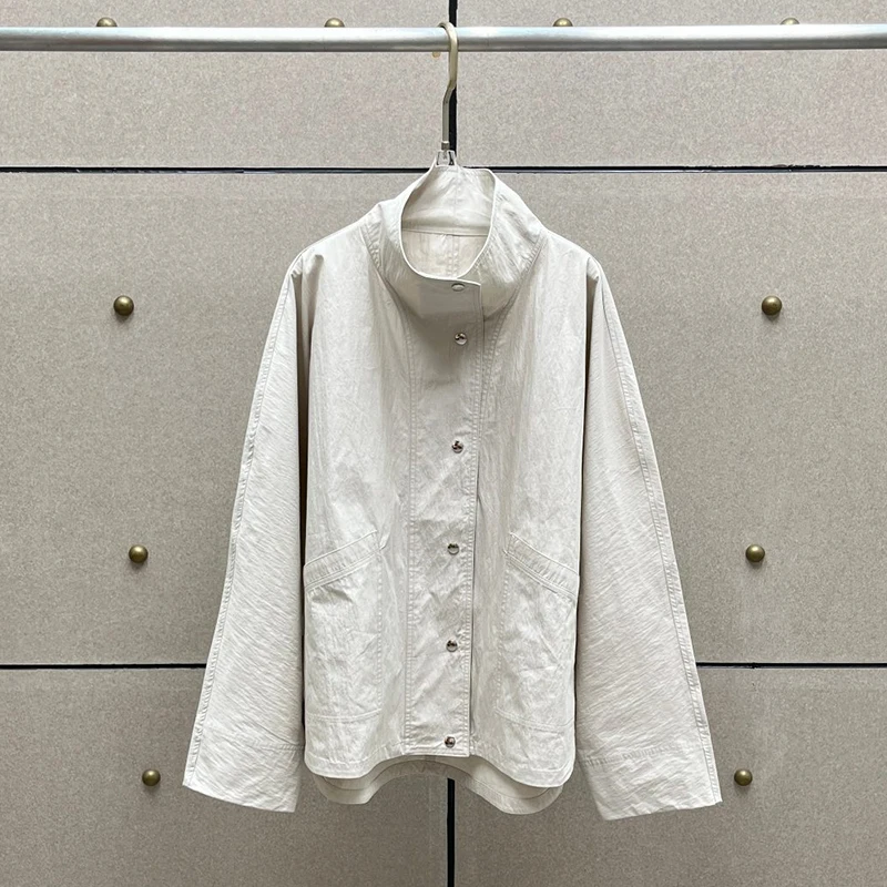 

Woman clothing y2k summer single-breasted light Women top stand-up collar silhouette jackets for women2025 loose new Women coat