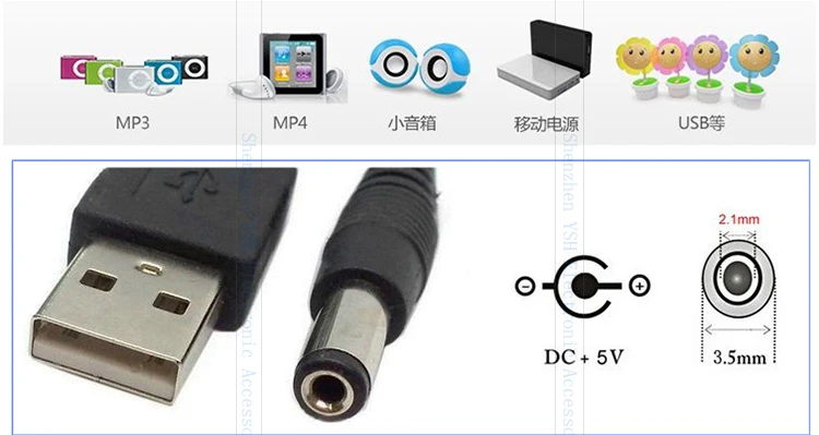 USB to 3.5 mm /2.1 mm 5 Volt DC Barrel Jack Retractable Power Charging Cable  for Current Devices via USB Plug