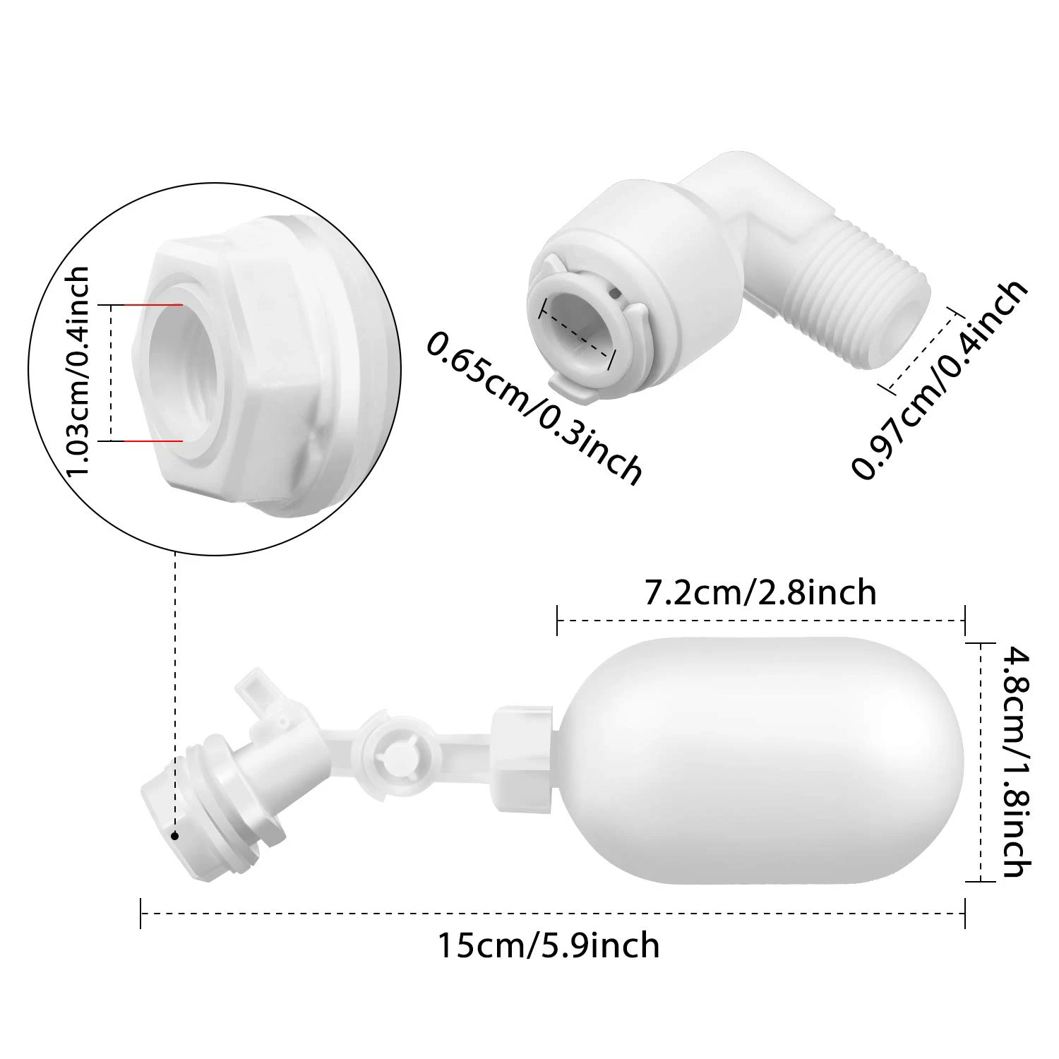 1/4 Inch Float Ball Valve For RO Water Purifier Aquarium Auto Water Changer Float Valve Plastic White Water Level Controller