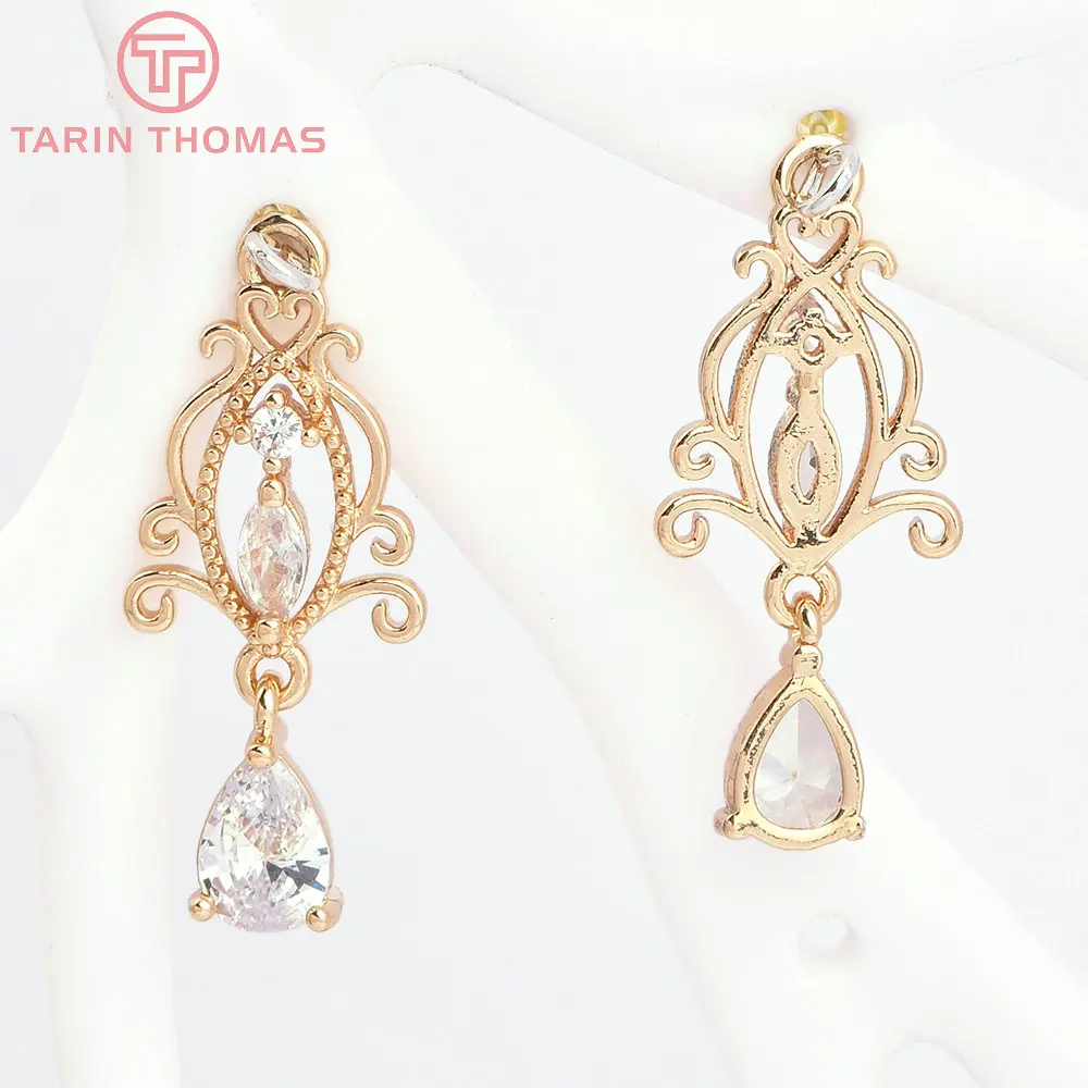 (7779) 6 шт. 11,5x27 мм латунный узел 24-каратного цвета с цирконом благоприятный узел подвески высокого качества DIY Ювелирная фурнитура