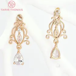 (7779) 6PCS 11.5x27MM 24K Gold Color Brass with Zircon Auspicious Knot Charms Pendants High Quality DIY Jewelry Findings