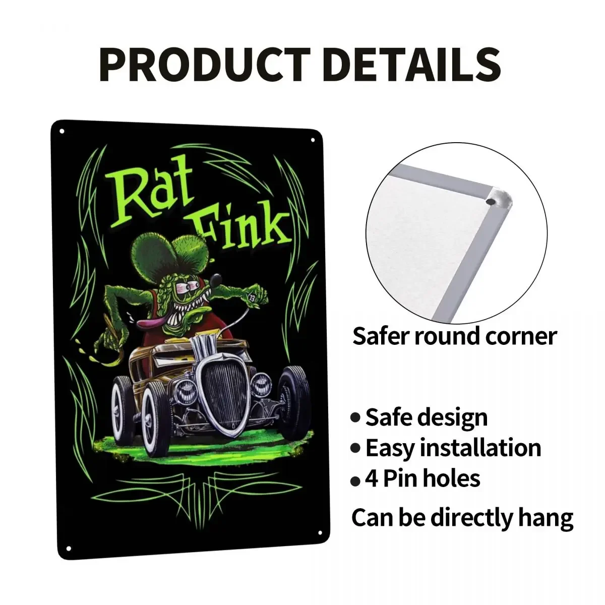 Vintage Rat Fink Classic Metal Signs Custom Comic Cartoon Tin Plaque Gate Garden Bars Wall Art Decor 12 x 8 Inches