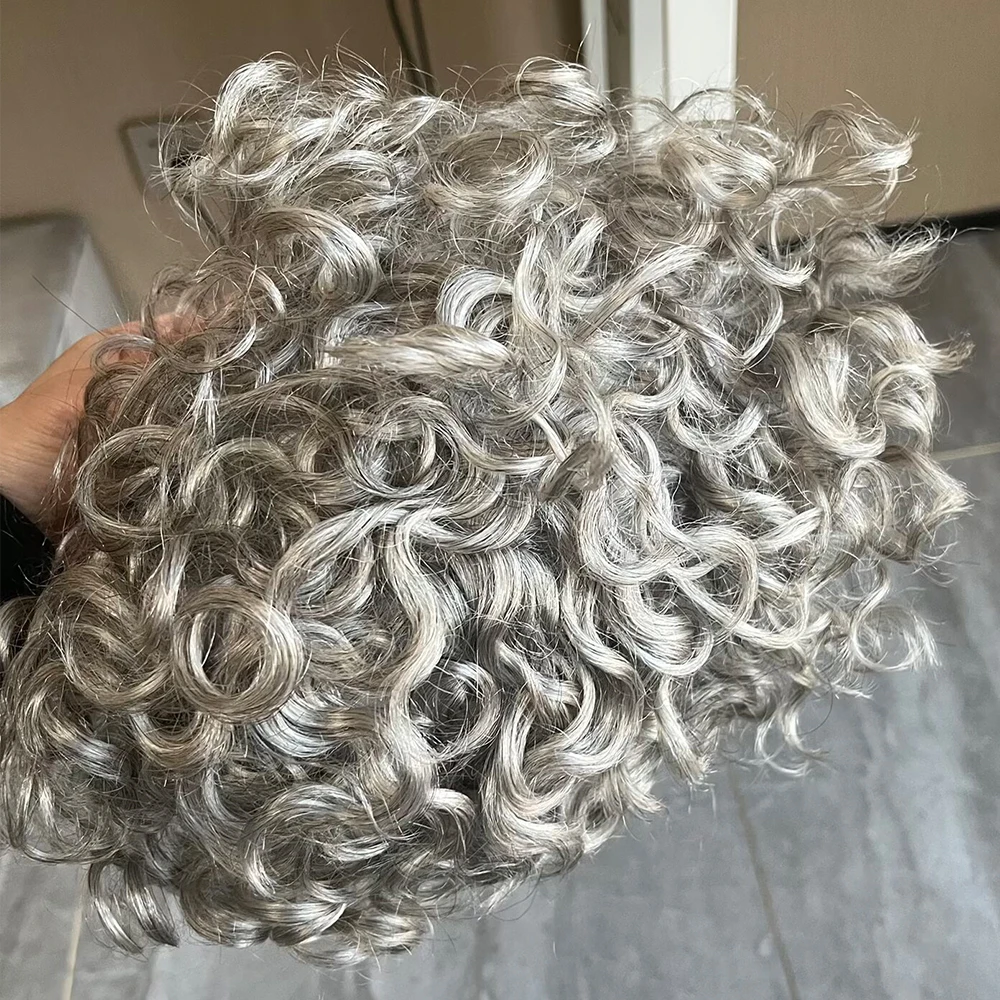 28 mm lockiges, unsichtbares, vollständig mit Schweizer Spitze versehenes Haarteil für Herren, atmungsaktiv, mit gebleichten Knoten, Toupet-Perücke, blond, braun, grau, 1b65, 100 % Echthaar. – Detail 2