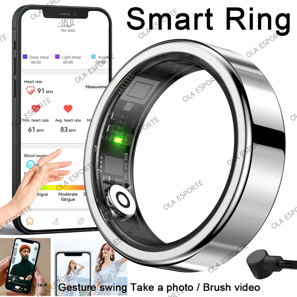 R10 Gesture Swing Smart Ring met oplaaddock Mannen Vrouwen Gezondheid Slaap Hartslagmeting 5ATM Waterdicht Multi-sportmodus