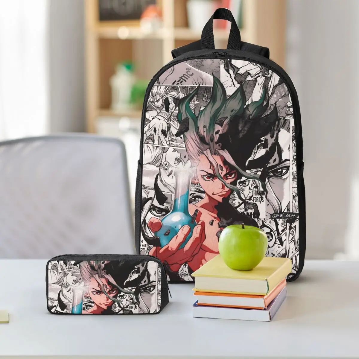 Senku Ishigami Dr Stone Apan Anime Backpack BookBag School Bag Computer Shoulder Bags 3ps Insulated Lunch Bag Pencil Case