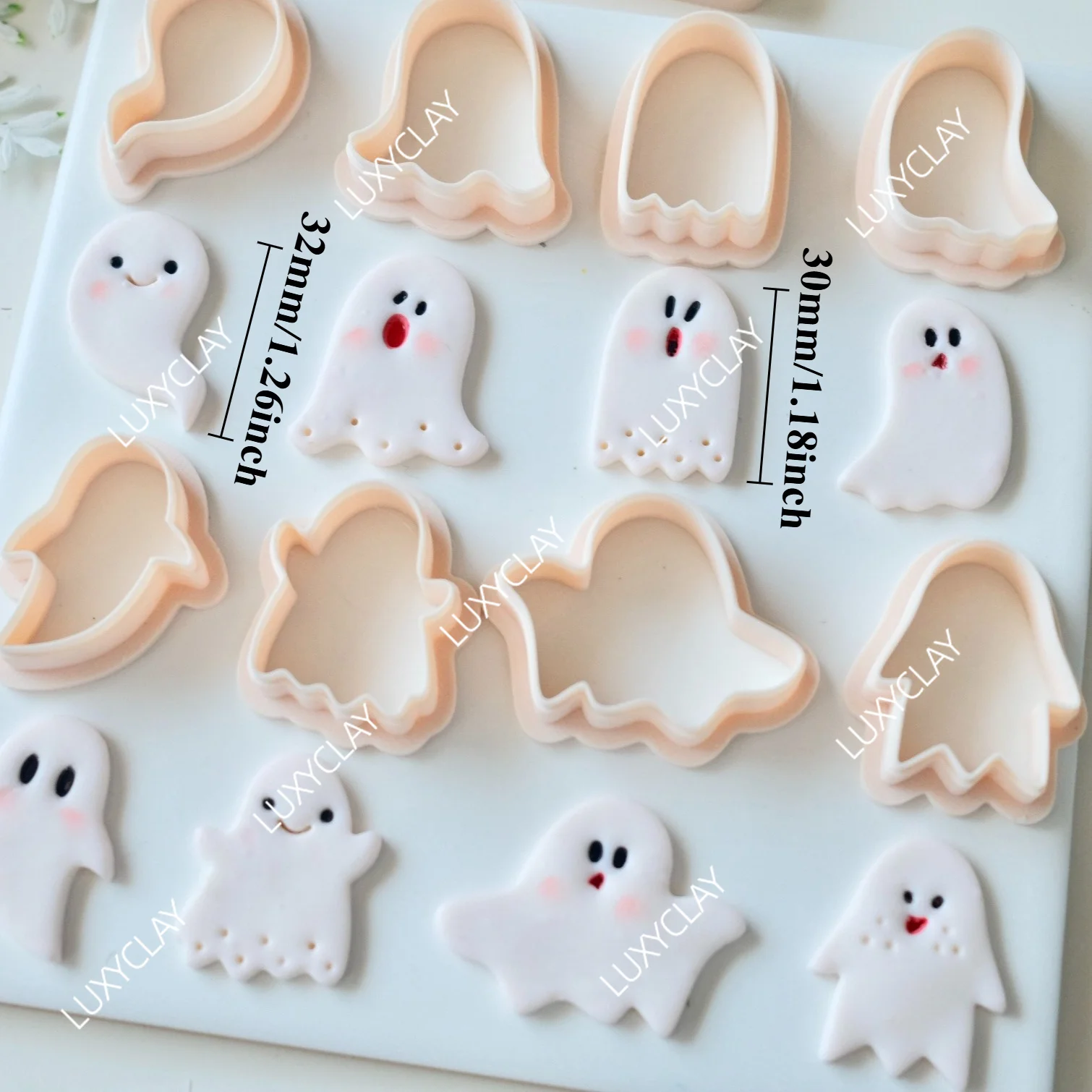 1pc/7pcs Halloween Ghost Polymer Clay Earring Cutters, Ghost W/ Interchangeable Expressions Clay Stamp & Base for Jewelry Making