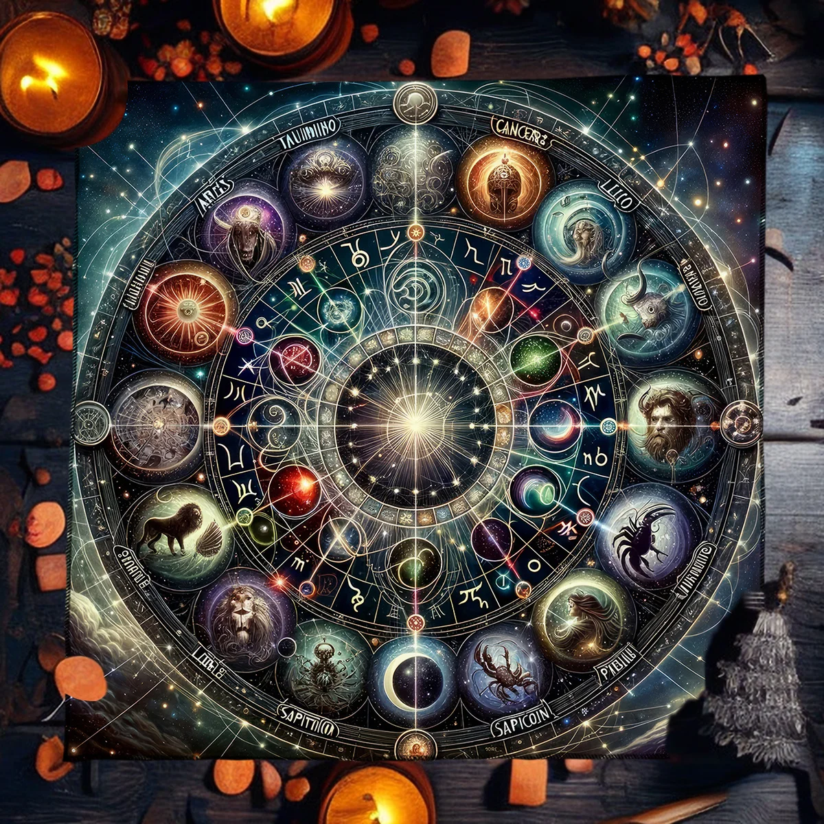 1pc Enchanted Tarot Mat Featuring The 12 Zodiac Signs, Perfect for a Witch'S Altar