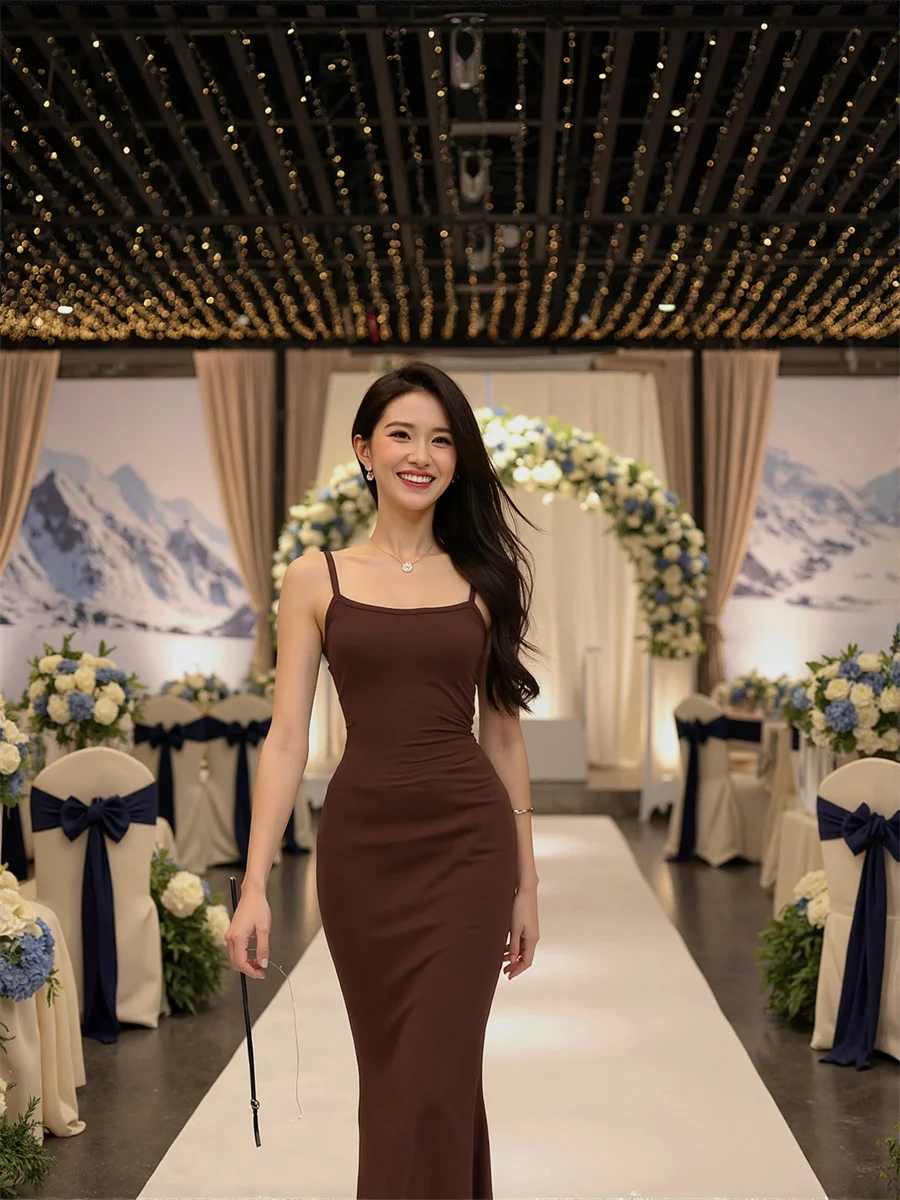 Women'S Elegant Chic Woman Evening Dress Black Slim Summer Bodycon Tight-Fitting Sheath Pencil Column Fitted Slims Hugging