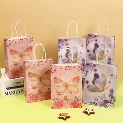 6 Pcs Butterfly Themed Paper Gift Bags, Pink And Purple Butterfly Pattern Tote Bags for Weddings Decor, Birthday and Party Decor