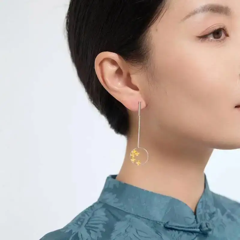 GEEZENCA 925 Sterling Silver Osmanthus Drop Earrings For Women 2 Tone Elegant Aesthetic Dainty Hollow Flower Dangle Earring Gift