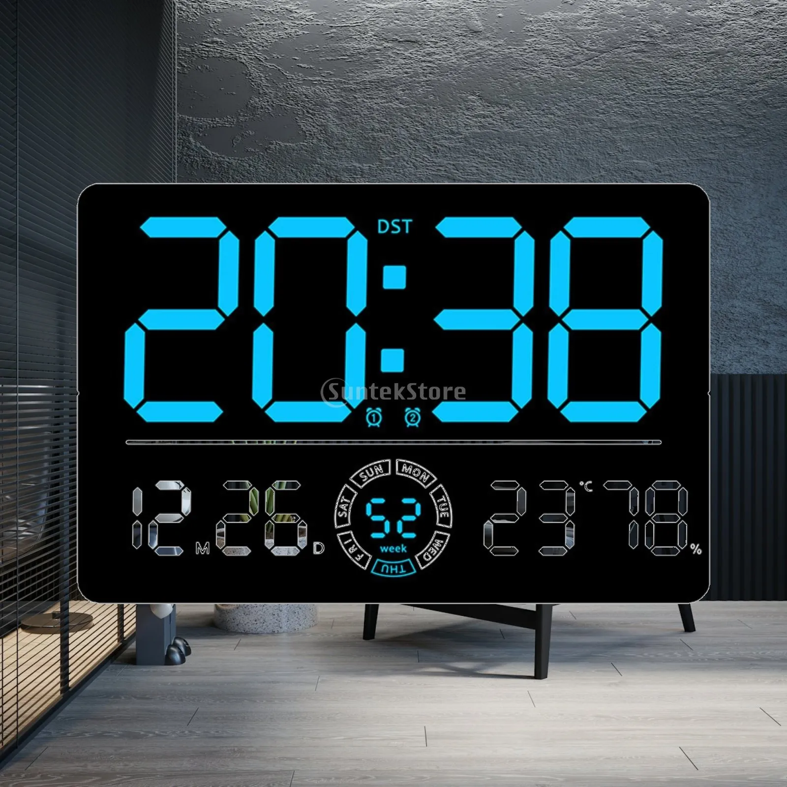 LED Digital Wall Clock Large Display Digital Wall Clock Auto Dimming 12/24-Hour for Living Room, Office