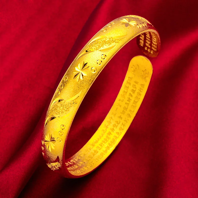 vietnam-gold-bracelet-copper-gold-plated-sandblasting-ancient-heart-sutra-opening-bracelet-wedding-holiday-supplies