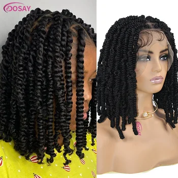 Perucas sintéticas trançadas de renda completa primavera torção peruca curta bob sem nós caixa tranças para preto afro feminino 12 ''paixão torção tranças