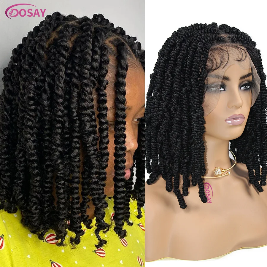 Kanekalon 브레이드 헤어 Xpression 크로셰 헤어, 인조 Locs 여성용 점보 플랫 브레이드 합성 헤어 익스텐션 10 합성 전체 레이스 땋은 가발 봄 트위스트 가발 짧은 밥 Knotless 상자 머리띠 블랙 아프리카 여성을위한 12 ''열정 트위스트 머리띠