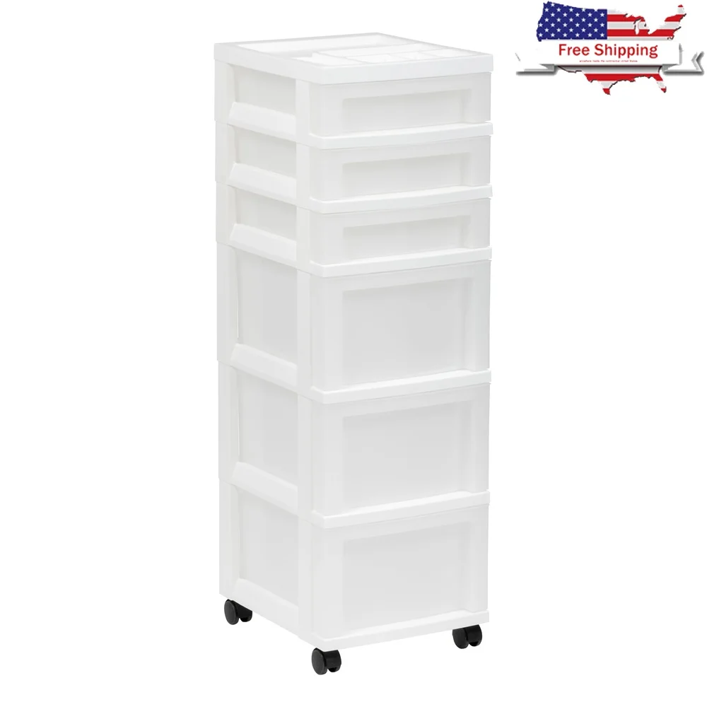 

6-Drawer Mobile Plastic Storage Cart with Organizer Top Rolling Wheels Office Craft Room Dorm Room Organization
