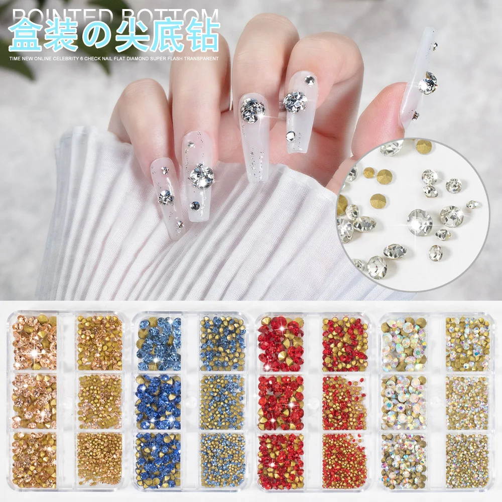 3D glänzende Kristall Nail Art Diamant spitzen Boden bohrer klare Pailletten Edelstein DIY Nagel dekoration Zubehör