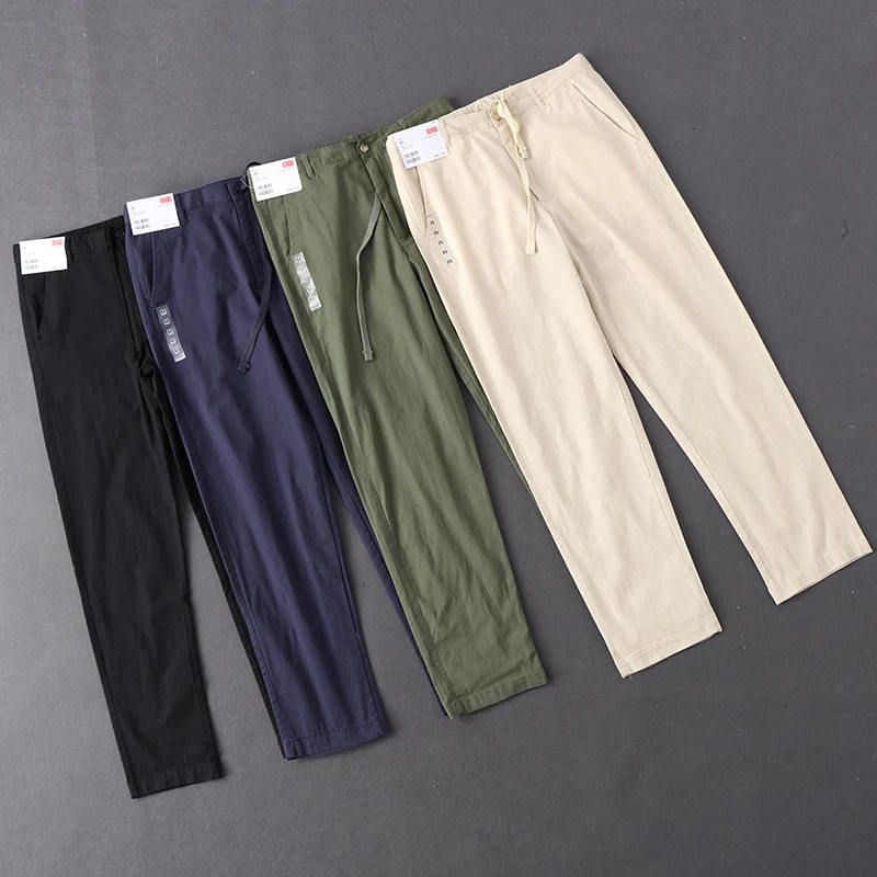 

Мужские льняные брюки прямого кроя, облегающие, дышащие, легкие, летние, однотонные, комфортные