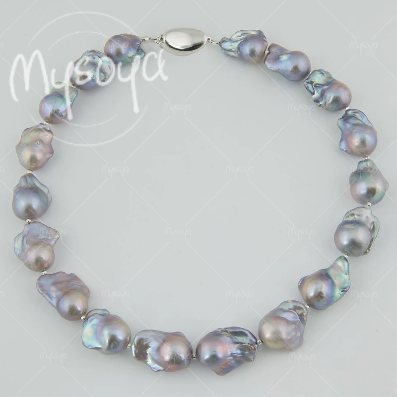 

MYSOYA 11-14mm Large Grey Baroque Pearl Necklace, Suitable for Birthday/Anniversary/Wedding/Mother's Day/Father's Day Gift A1015