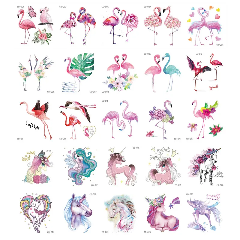 

5pcs Flamingo Unicorn Temporary Tattoos Cartoon Horse Fake Tattoo Sticker Waterproof Tattoo Art Tattoo Hand Arm for Child Toy