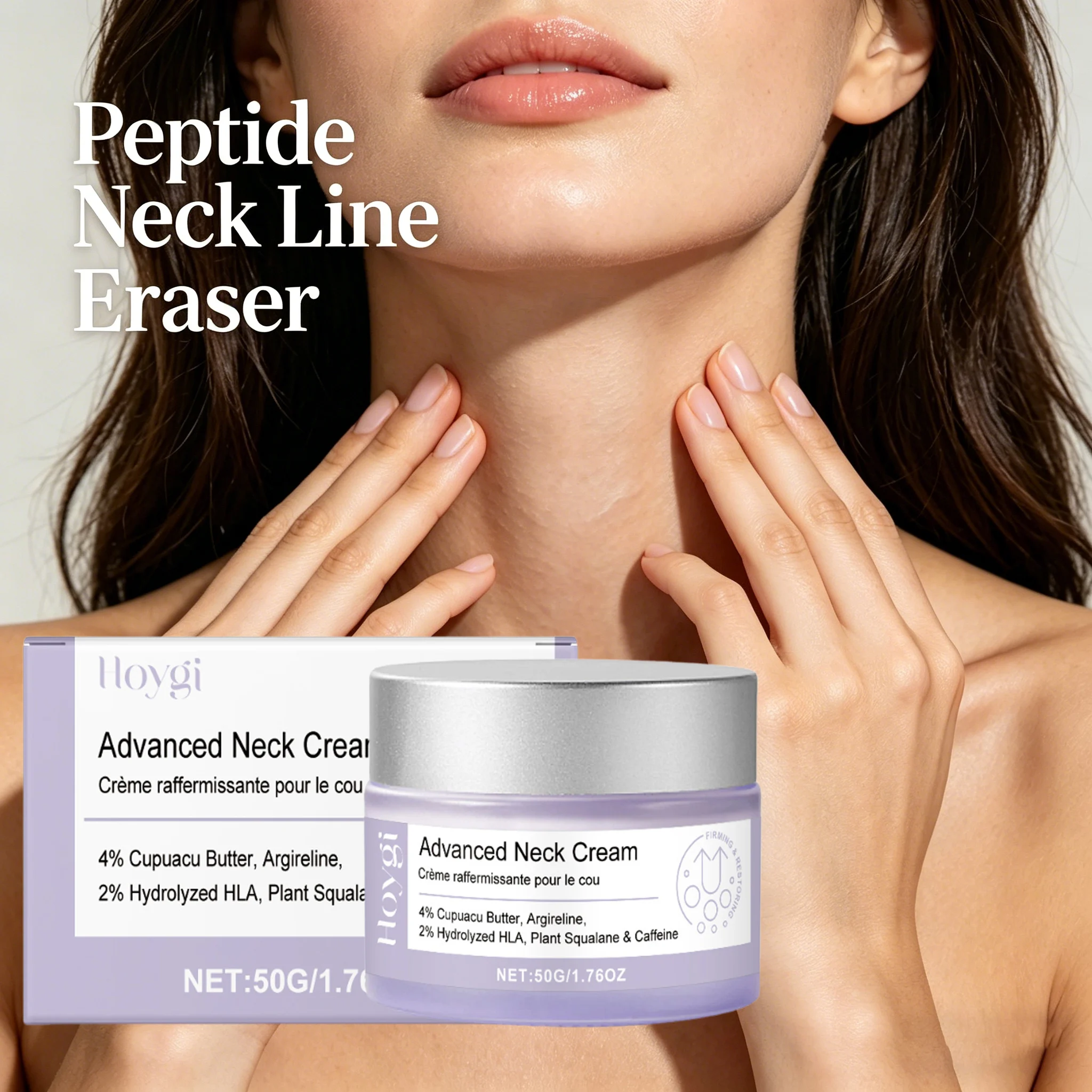 Peptide Neck Care Firming Cream For Tech Neck Double Chin Crepey Skin Neck Line Eraser Tightening Cream for Neck and Décolleté