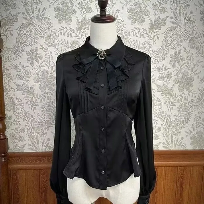 Japanese Vintage Lolita Shirts Women Y2k Ruffles Gigot Sleeve Slim Blouses Female Elegant Princess Shirts Tops Camisas De Mujer