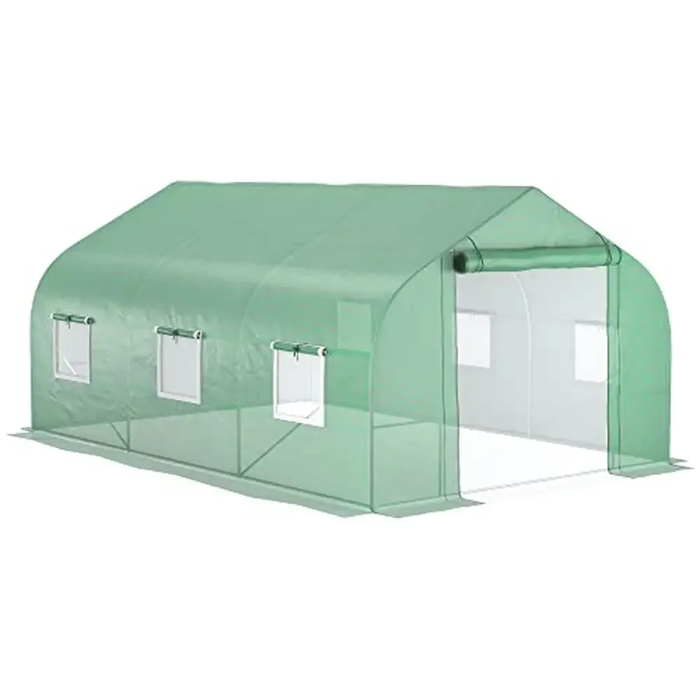 

Walk-in Greenhouse Tunnel with Zippered Mesh Door and Windows Gardening Plants Heavy-Duty Steel Frame Mesh Protection Easy