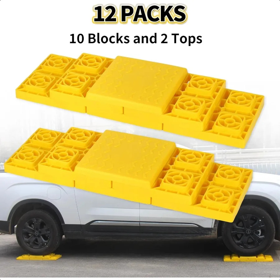 12 Pack RV Leveling Blocks Stackable Jack Blocks Interlocking Leveling Pads with Carrying Bag for Camper Travel Trailer