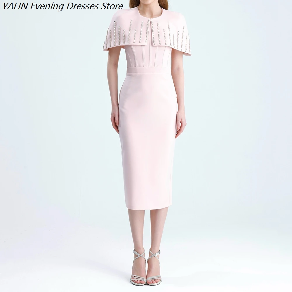 

Women's Straight Evening Dresses Tea-length O-neck Sleeveless Prom Dresses Simple Fashion Crystal Stole Casual Customized Gowns