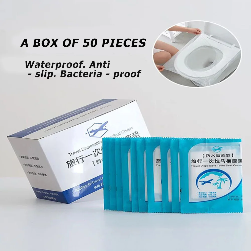 50 Pcs Disposable Toilet Seat Cover Travel Essential Accessories PE Toilet Seat Cover for Portable Travel Potty Restroom
