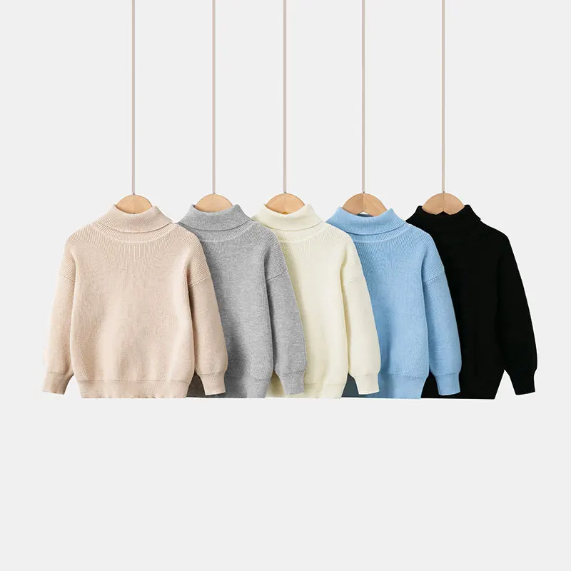 

Новый свитер для мальчиков, детский трикотаж с высоким воротом, зимний теплый пуловер для девочек, осенний новый модный джемпер, детская повседневная однотонная одежда