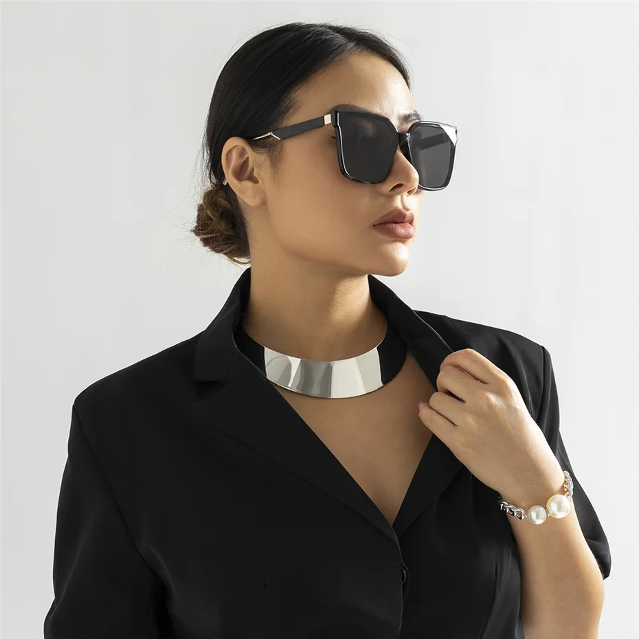Übertrieben Chunky Metall Draht Drehmomente Choker Halskette Frauen Kragen Punk Gold Farbe Breite Glatte Kette Schmuck Bijoux Steampunk – Detail 9