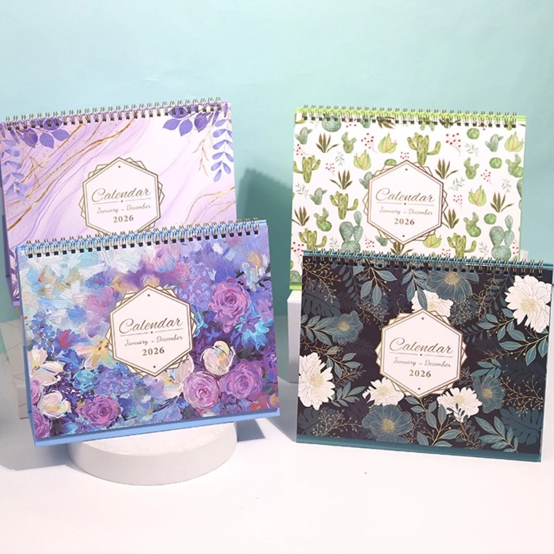 

H7BA 2026 Desktop Monthly Calendar Twin-Coil Binding Academic Calendar Planner 12 Month From Jan to Dec for Daily Planning