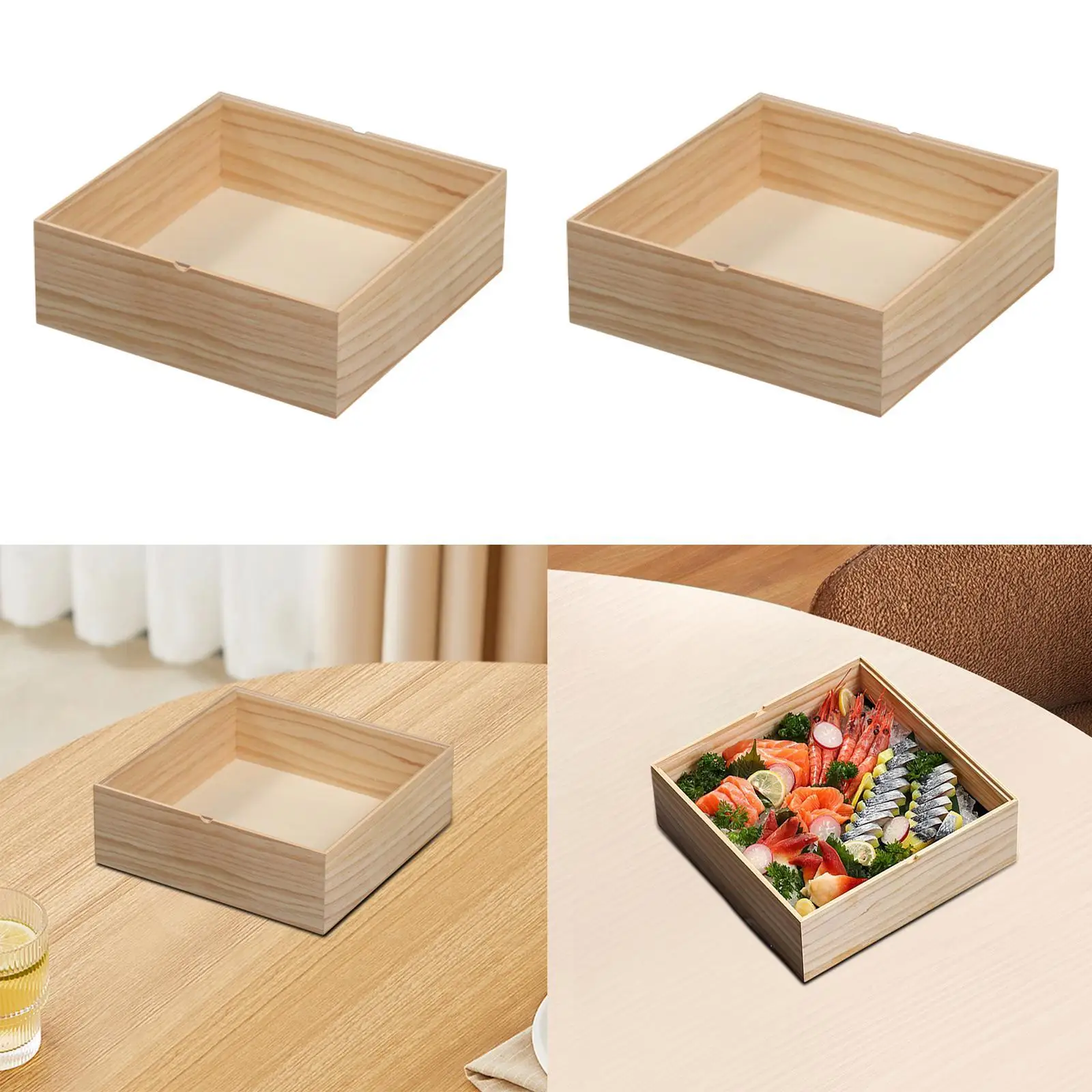 

Sushi Packaging Box Sushi Plate with Lid Portable Traditional Wooden Box with