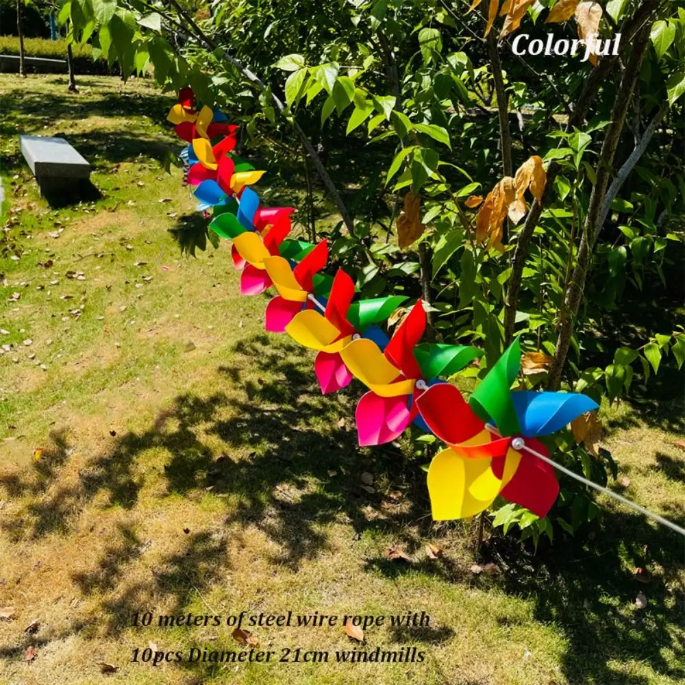10 pçs/set com cordas de corda colorido arco corredor moinho de vento colorido com corda de fio de aço 5 folhas cataventos plástico artesanal