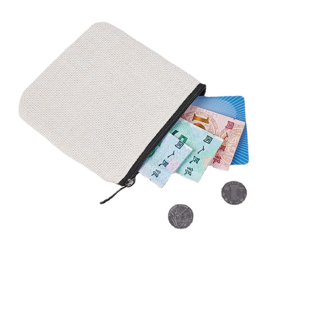 Сублимационная Льняная сумка для хранения, пустая для пользовательского дизайна, с ремешком на руку, кошелек для монет, льняной карман для мелочи на молнии