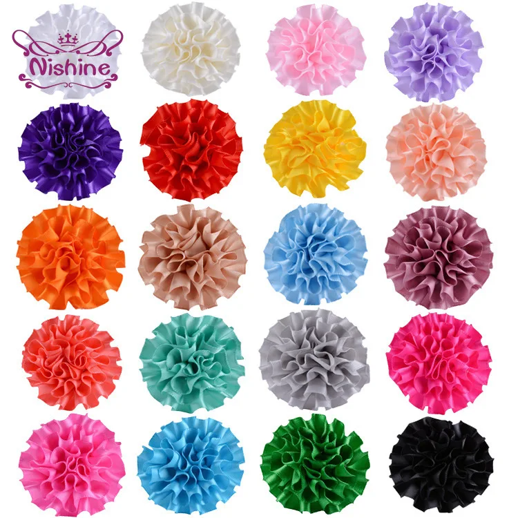 50pcs/lot Polyester Ribbon Flower Hair Accessories DIY Boutique Rose Flowers for Headband Hairclips Party Decoration