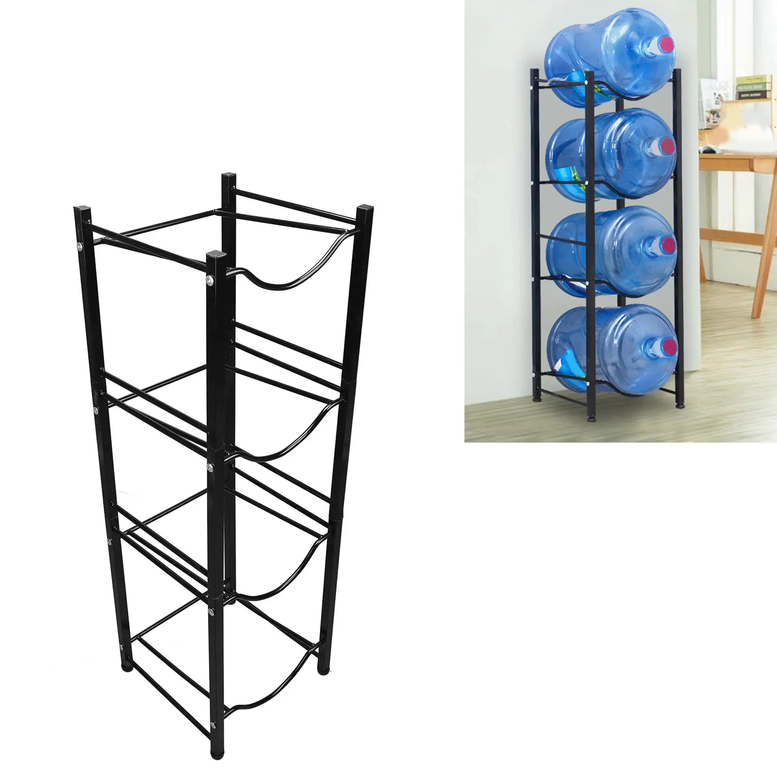 

4 Tier Water Cooler Jug Holder Space Saving Carbon Steel Rust Proof Single Row Water Bottle Holder Stand for Office Home Kitchen