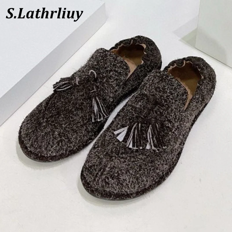 Spring Autumn Round Toe Tassels Flat Shoes Women's Elastic Band Lazy Loafers Comfort Casual Shoes Soft Sole Fashion Single Shoes