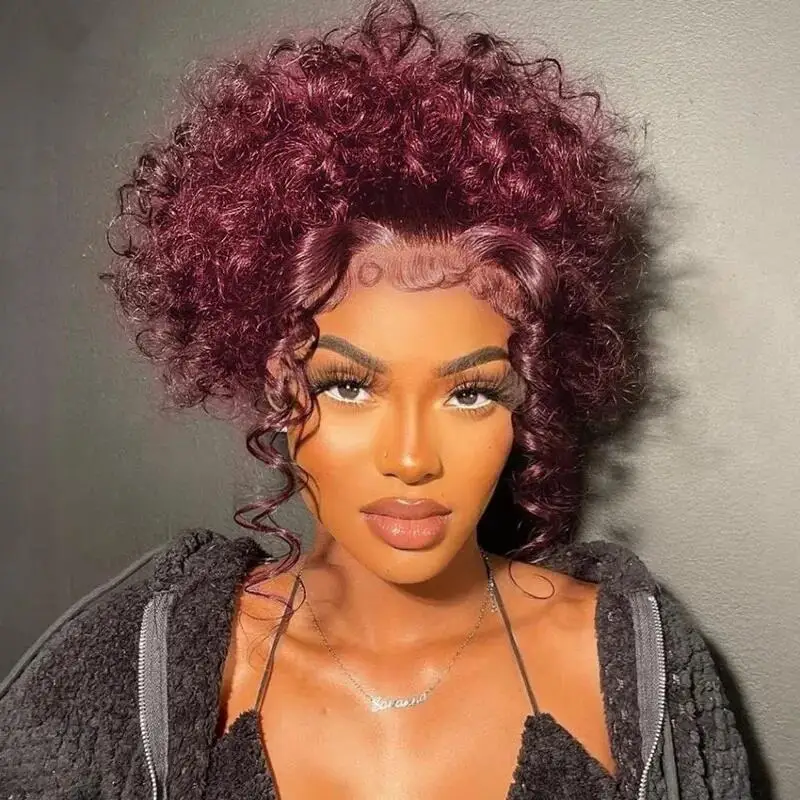 

180 Density Preplucked Long 26 inch Soft Burgundy 99J Kinky Curly Hair Wig For Women Natural Hairline Wig With Afro Baby Hair