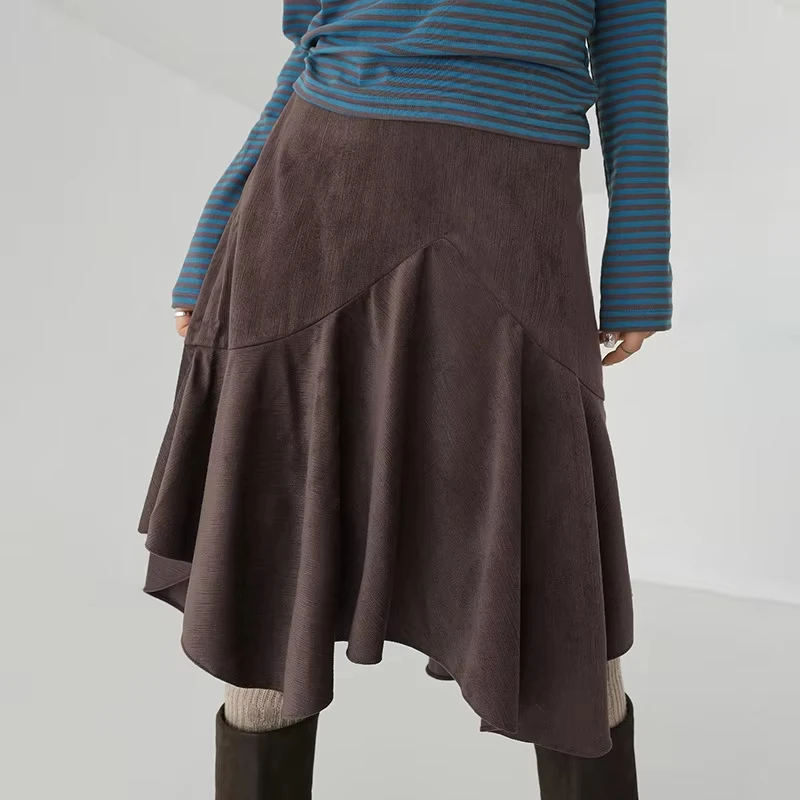Women High Waist Patchwork Asymmetry A-line Midi Skirt Japanese Vintage Y2K Korean Fashion 2026 Casual Streetwear