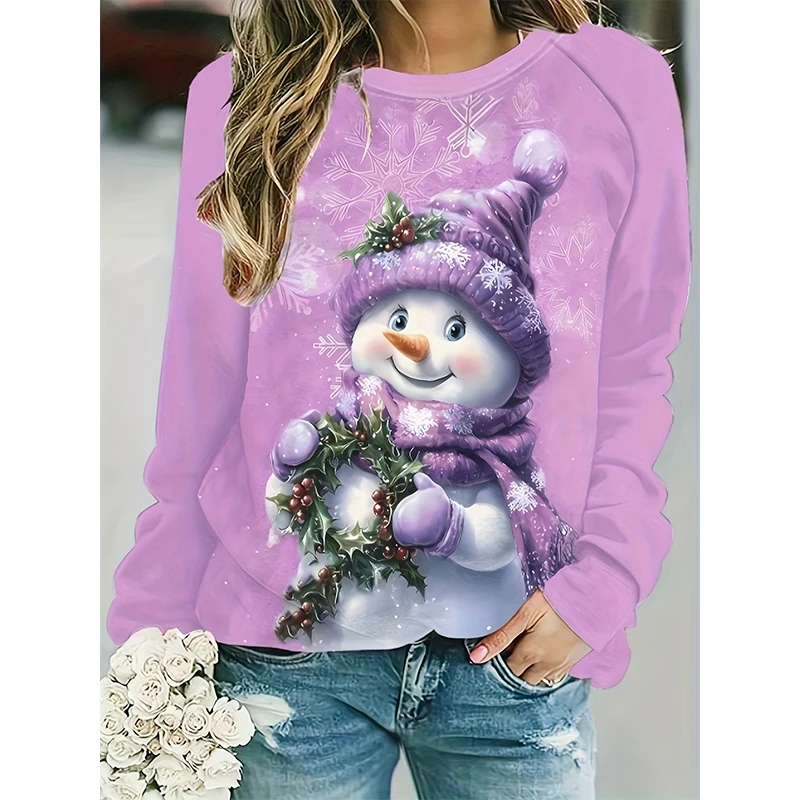 Christmas Snowman 3D Print Sweatshirts Women Fashion Casual Streetwear O-Neck Hoodies Y2k Pullovers Harajuku Tops Woman Clothing