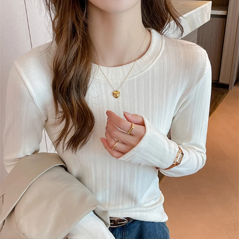 

New Simple Solid Knitted Pullovers Women High Stretch Comfortable Bottoming Sweaters Autumn Winter Casual Versatile O-Neck Tops