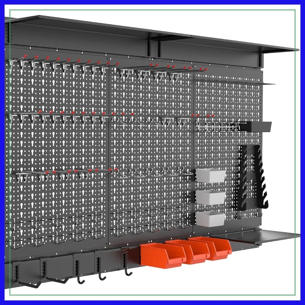 

113 PCS Pegboard Wall Organizer Kit with Hooks, Bins, Shelves for Garage, Workbench, Black
