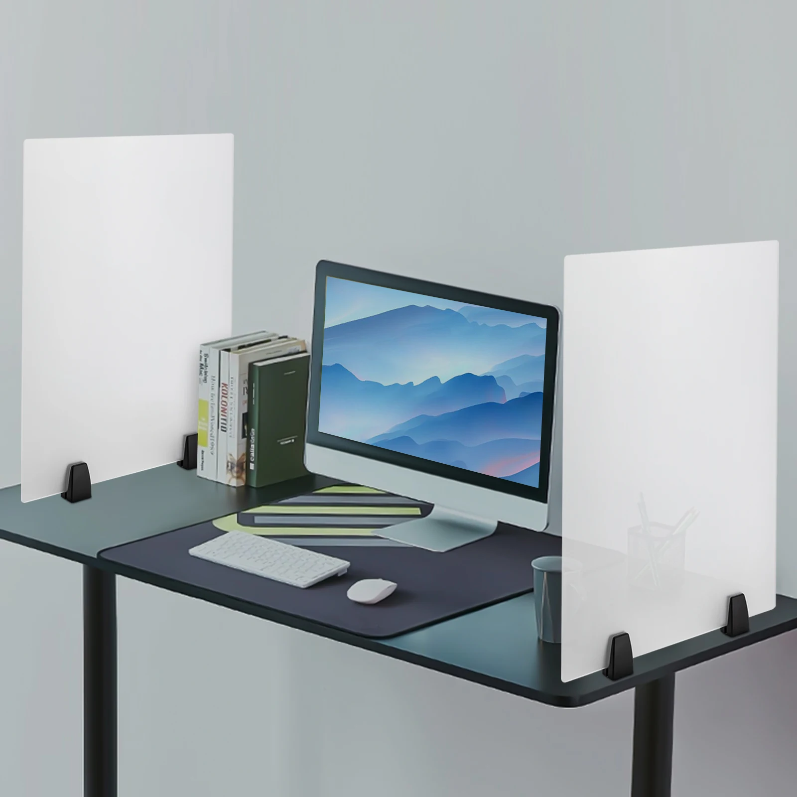 2 Frosted Acrylic Desk Privacy Panels (24x18"). Clamp-on, Durable For Open Offices/Classrooms, Easy Install, Protects Privacy