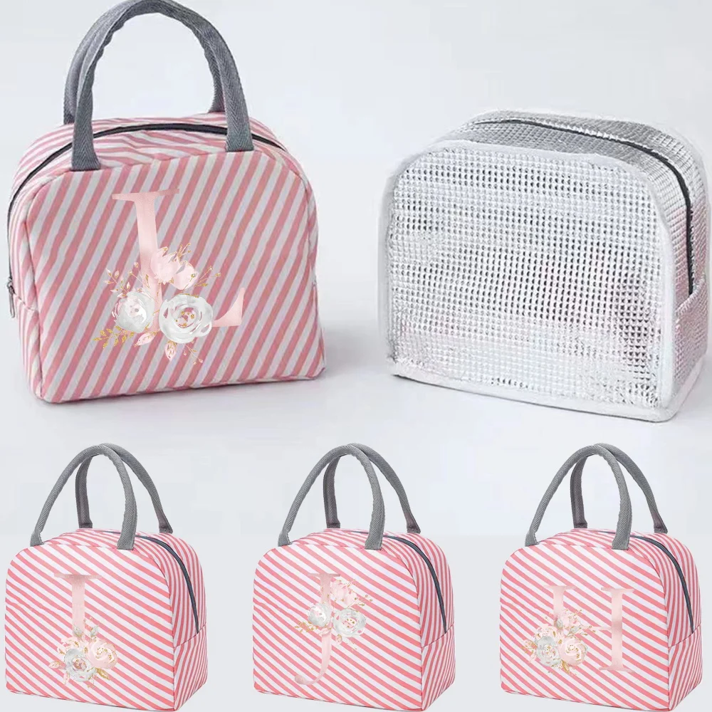 

Insulated Lunch Bag Women Kids Cooler Bag Pink Flower Print Thermal Bag Portable Box Ice Pack Tote Food Picnic Bags Lunch Bags