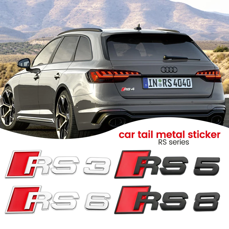 1Pcs 3D Metal Car Sticker Badge Emblem For Audi RS3 RS4 RS5 RS6 RS8 Car Styling Metal Car Stickers Logo Auto Accessories