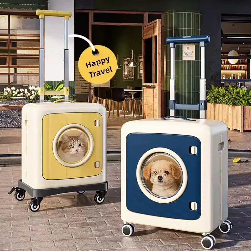 Lightweight Pet Carrier with Wheels Large Capacity Cat Travel Suitcase Space Capsule Dog Crate Multi-Functional Pet Stroller Bag