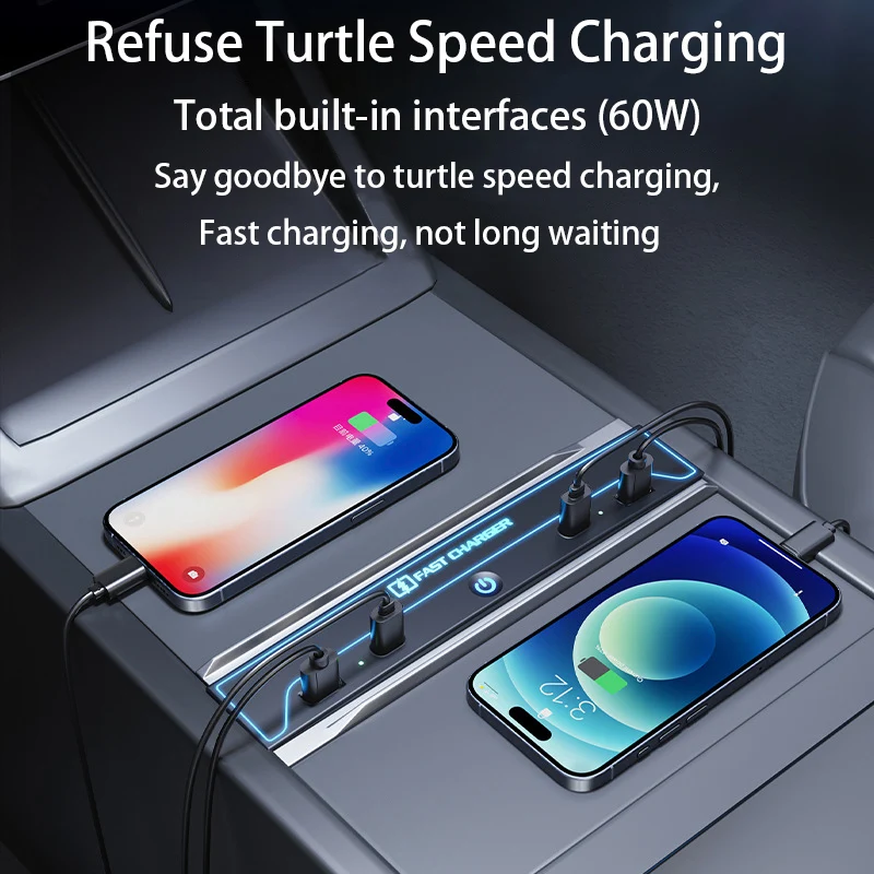 Per Tesla Model3 Highhland Atmosphere Light Docking Station Tipo-c 27W Caricatore rapido USB Extender Docking Station Alimentato Splitter