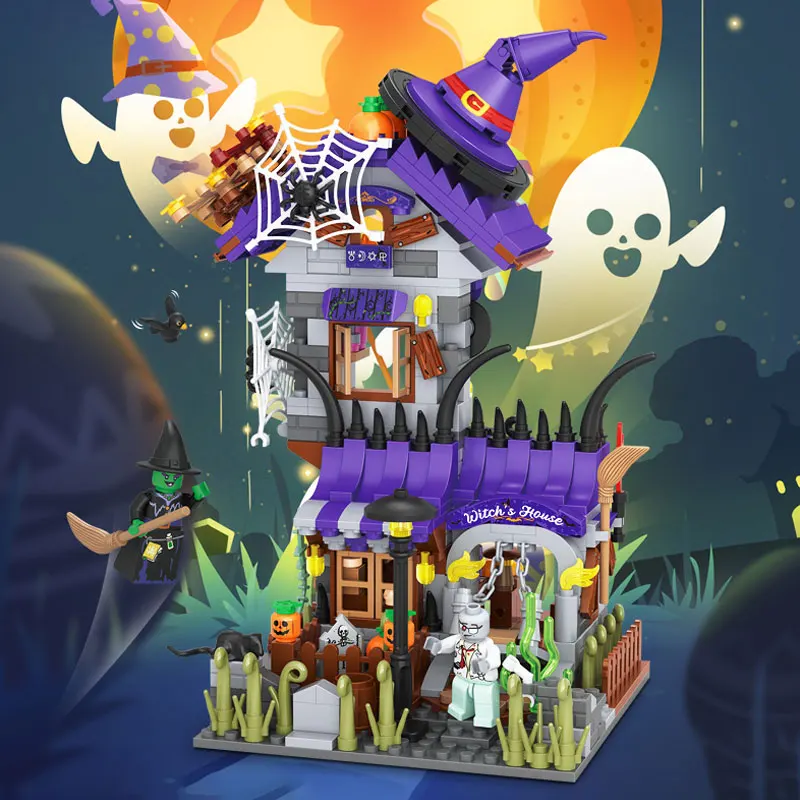 LOZ Mini Blocks Halloween Purple Magic house Witch Hat DIY Assembly Building Block Toys For Xmas Gifts